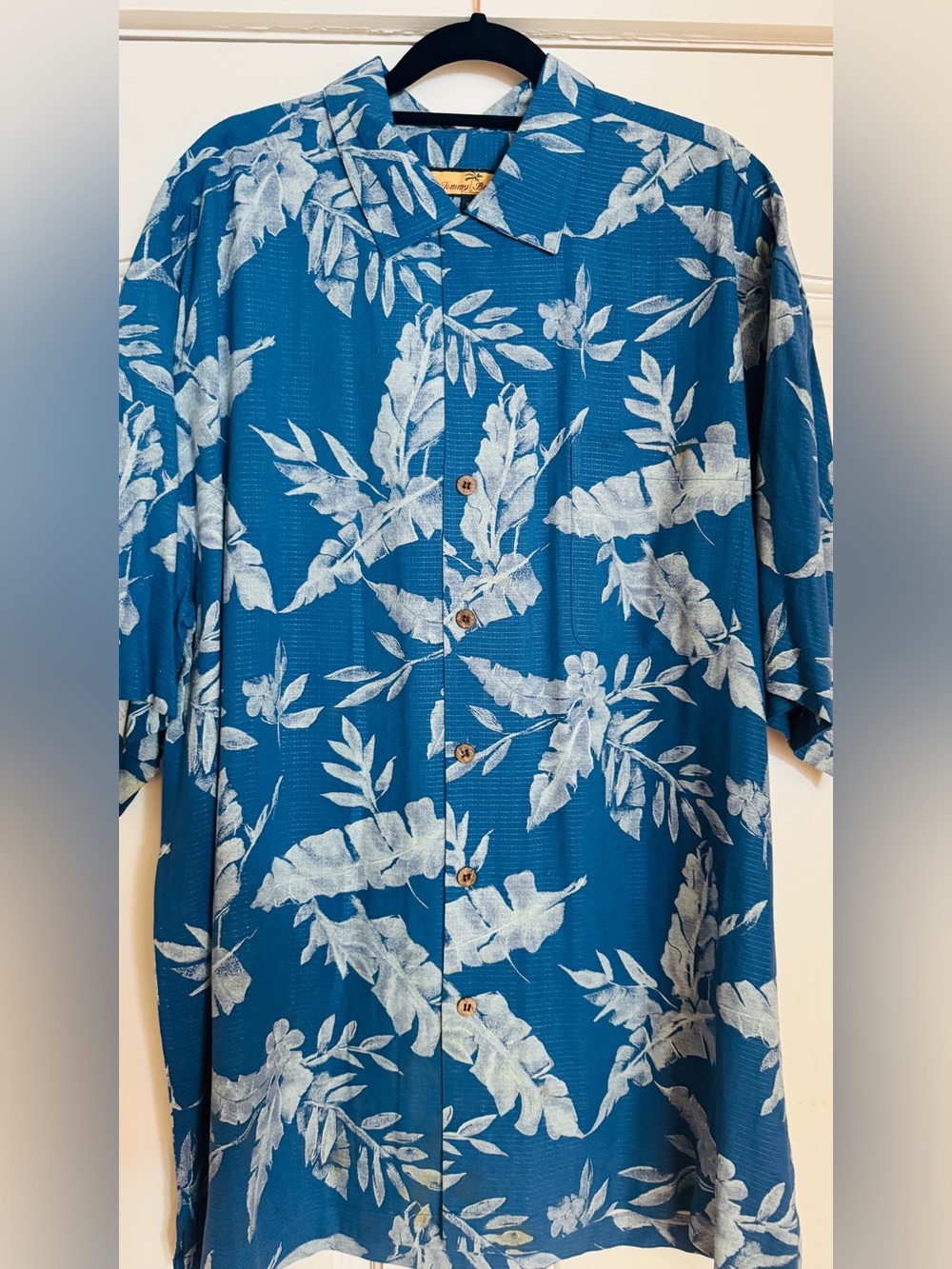 Tommy Bahama Teal Blue Tropical Leaf Short-Sleeve Button-Down